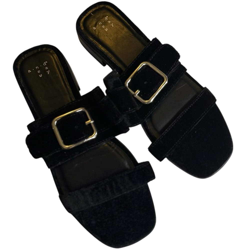 Sunday Black Mules with Gold‎ Buckle
